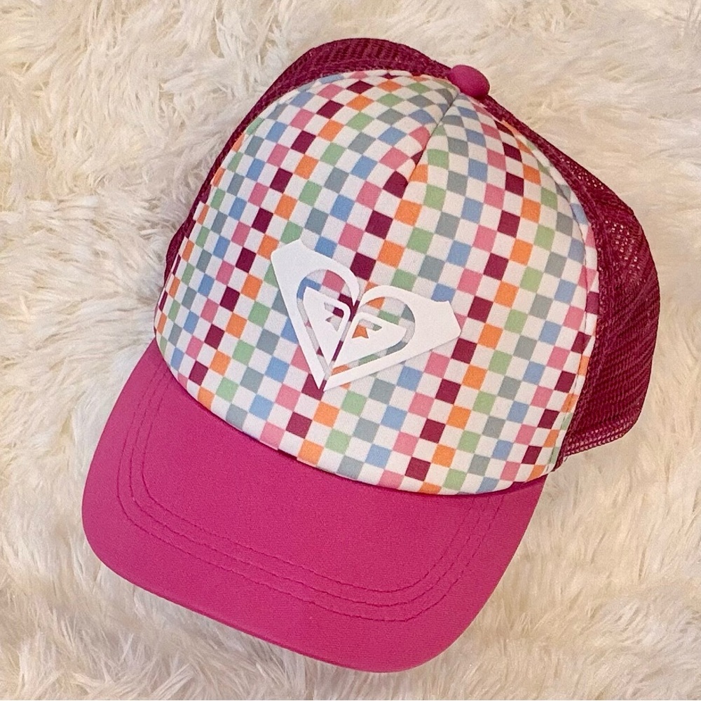 Roxy Pink Mesh Trucker Hat with Multicolor Check Front
